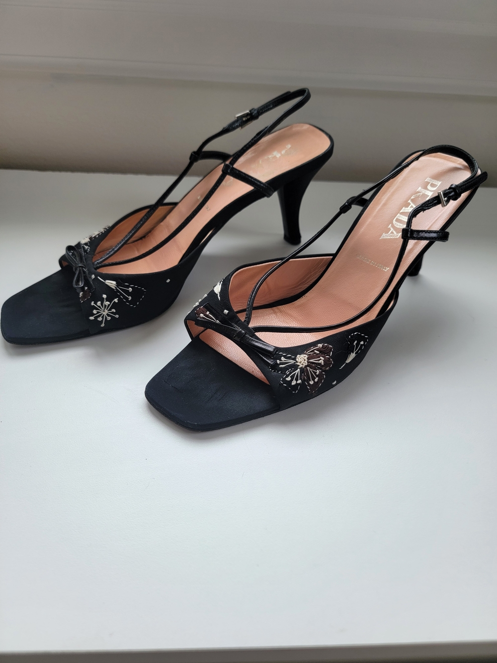 Vintage Prada Black Embellished Slingback Heels
